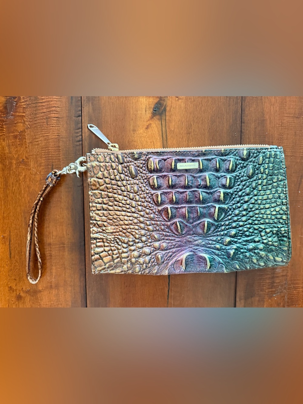 Brahmin Iridescent Multi-Color Croc-Embossed Wristlet